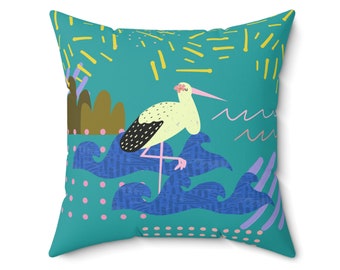 Modern Animal Pillow, Kids Pillow, Modern Pillow, Heron Pillow, Bird Pillow, Cute Animal Pillow, Kids Room Decor, Artsy Pillow, Beach Vibes