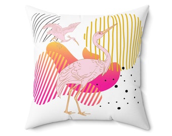 Modern Herons Square Pillow, Wildlife Home Decor, Animal Pillow for Living Room, Housewarming Gift, Modern Pillow, Bird Pillow, Retro 80's