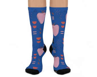 Cute Crew Socks with Fruit Leaves and Shapes, Modern Socks for Men Women Teens, Unisex Socks One Size Fits All, Soft Comfy Socks Blue Pink