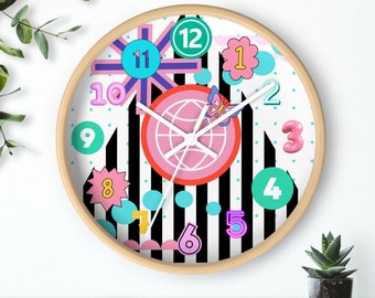 Modern Mountain Wall Clock, Clock for Kids or Teen Room, Modern Pop of Color Wall Clock for Office, Unique Arsty Wall Clock With Numbers