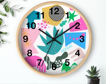 Colorful Shapes in White Wall Clock, Modern Wall Clock w Numbers, Modern Abstract Wall Decor, Unique Gift for Best Friend,Multicolored Clock