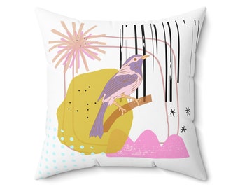 Perched Bird Pillow, Modern Abstract Pillow for Living Room, Housewarming Gift, Modern Animal Throw Pillow,Bird Decor,White Black Pink Green
