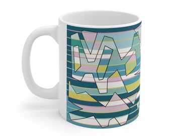 Ceramic Mug 11oz, Modern Mug for Him, Arsty Mug, Colorful Mug Happy Mug, Rainbow Colored Mug, Urban Art Mug,Office Co-Worker Gift,Coffee Cup