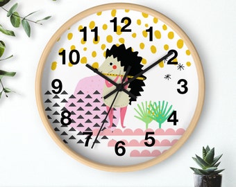 Cute Animal Wall Clock, Whimsy Clock for Kids Room, Modern Clock, Wall Clock for Kids Room, Animal Wall Art, Porcupine with Flute Wall Decor