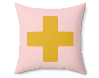 Modern Pillow, Light Pink Pillow with Mustard Yellow Cross, Modern Pillow for Living Room, Kids Pillow, Modern Nursery Decor, Girls Pillow