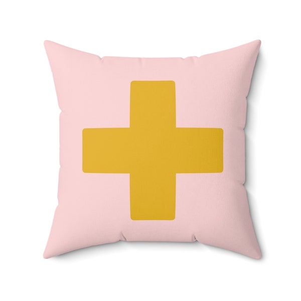 Modern Pillow, Light Pink Pillow with Mustard Yellow Cross, Modern Pillow for Living Room, Kids Pillow, Modern Nursery Decor, Girls Pillow