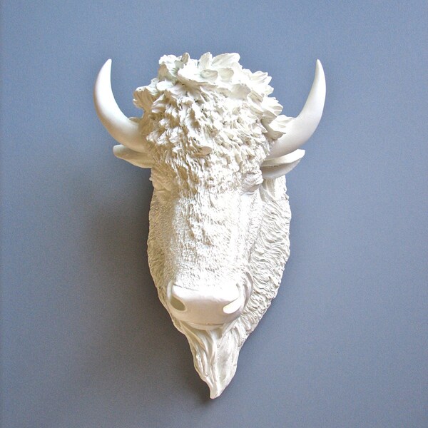 WHITE LARGE Faux Taxidermy BISON Head Wall Hanging buffalo wall art plains animal White faux animal head wall mount black animal wall decor