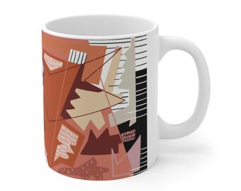 Islander Ceramic Mug 11oz, Modern Mug, Mug gift for her, Mug gift for him, Brown and Pink Mug, Boho Color Mug, Pencil Holder, Coffee Cup