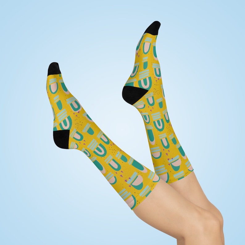 Mustard Crew Socks for Women, Artsy Socks for Women, Cute Teen Socks, One Size Fits All Crew Socks, Fun Unique Socks for Her or Him, Gifts image 3