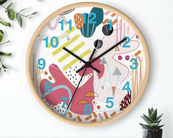Modern Wall Clock, Modern Wall Decor, Modern Art Clock with Numbers, Rainbow Clock for Teens Room Kids Room Nursery,Modern Office Wall Clock