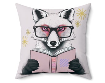 The Literary Fox Pillow, Square Pillow, Fox with Glasses and Book, Gift for Librarian, Book Lover Gift, Wildlife Pillow,Modern Animal Pillow