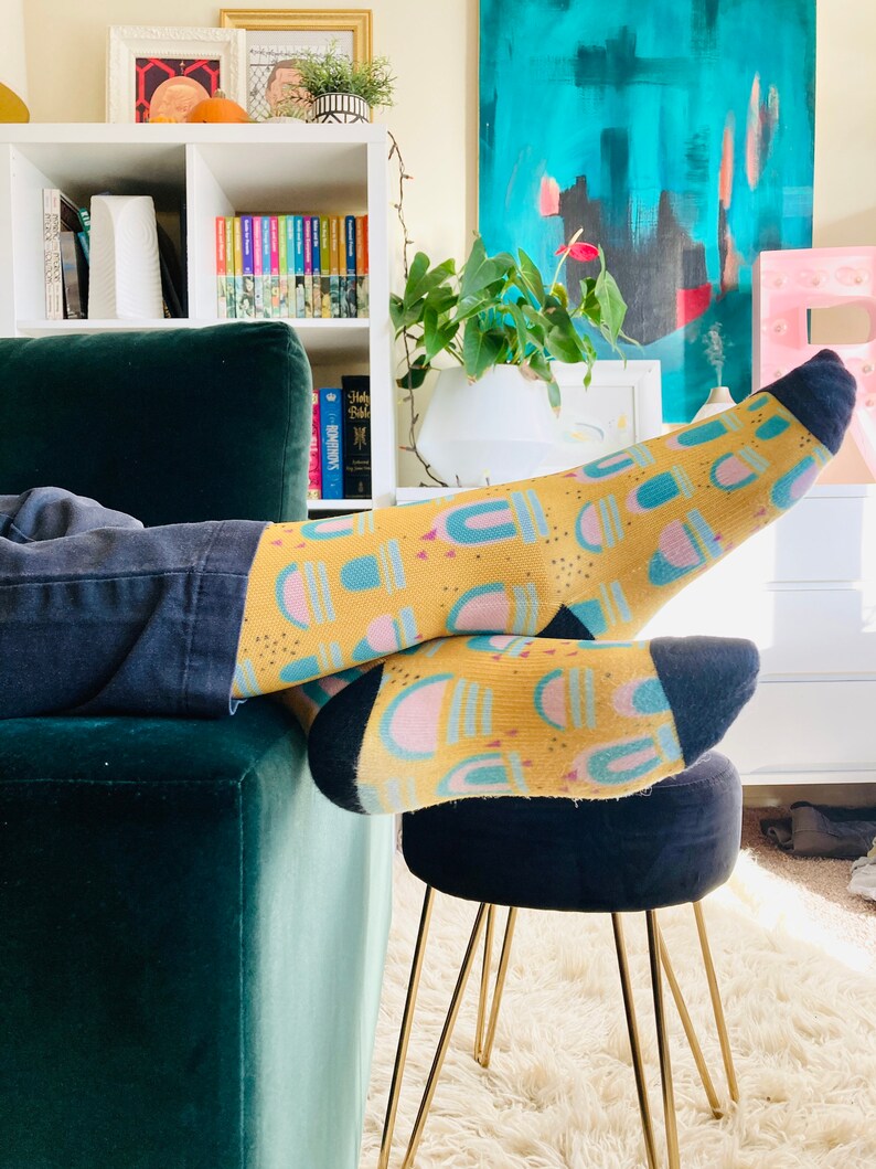 Mustard Crew Socks for Women, Artsy Socks for Women, Cute Teen Socks, One Size Fits All Crew Socks, Fun Unique Socks for Her or Him, Gifts image 4