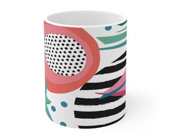Ceramic Mug 11oz, Arsty Mug, Cute Mug Modern Mug, Modern Islander Mug, Coffee Cup, Pencil Holder, Gift for Her, Black and White Stripes