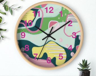 Modern Kids Room Wall Clock, Abstract Art Wall Clock, Wall Clock for Office, Wall Clock for Nursery, Colorful Wall Clock
