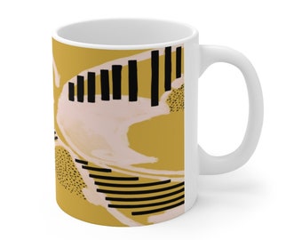 Modern Ceramic Mug 11oz, Minimalist Mug, Mustard and Pink Mug, Gift for Her, Gift for Him, Abstract Art, Cute Mug, Artsy Fartsy Mug, Trendy