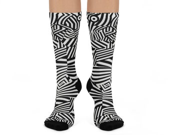 Modern Socks Crew Socks, Socks for Men Women Teens, Black and White Modern Socks, Dazzle Ships Camouflage Design Crew Socks, Unisex Sizing