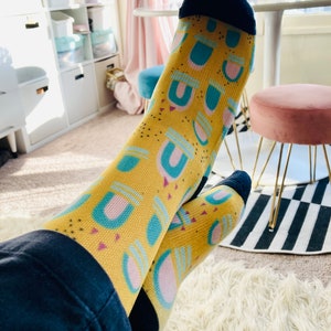 Mustard Crew Socks for Women, Artsy Socks for Women, Cute Teen Socks, One Size Fits All Crew Socks, Fun Unique Socks for Her or Him, Gifts image 6