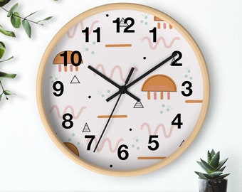 Cute Wall Clock for Nursery Kids Room or Office, Clock for Girls Room Boys Room, Modern Wall Clock with Numbers, Funky Wall Clock w Pattern