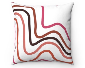 Modern Square Pillow Boho, 4 Sizes, Decorative Throw Pillow, Colorful Modern Square Pillow, Spun Polyester Square Pillow, White Pink Brown