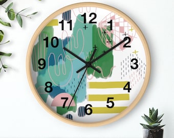 Modern Art Wall Clock, Modern Kids Room Wall Decor Clock, Modern Nursery Wall Art Clock, Multicolored Rainbow Clock with Numbers,Funky Clock