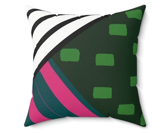 Modern Square Pillow, Color Block Throw Pillow, Spun Polyester Square Pillow, Urban Apartment Home Decor,Black White Stripes Green Blue Pink