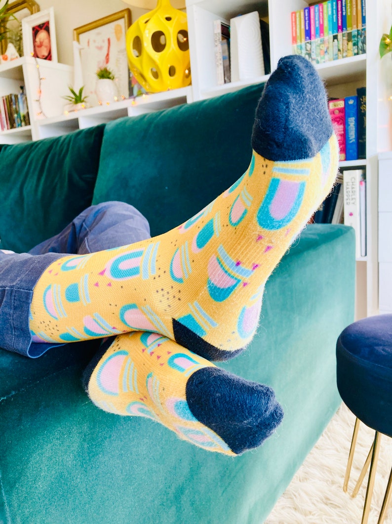 Mustard Crew Socks for Women, Artsy Socks for Women, Cute Teen Socks, One Size Fits All Crew Socks, Fun Unique Socks for Her or Him, Gifts image 5