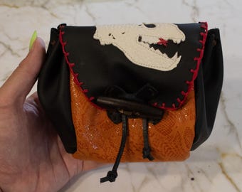 Handmade Racoon Skull, Animal, Druid, Elven Aesthetic Belt Pouch for Renaissance Faire, Cosplay, LARP, or Fantasy Festival Suede & Leather