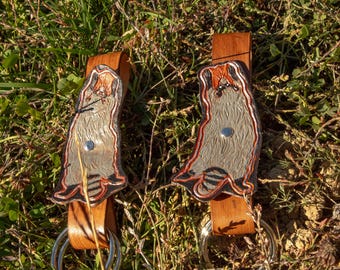 Hand-tooled & Hand-painted Leather Racoon Skirt Hikes | Hem Lifter | Renaissance Faire, LARP, Fantasy Festival, Druid or Elf Cosplay