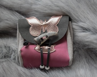 Pink Suede Leather Belt Pouch | Butterfly Elvish Foraging Bag