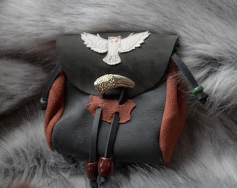 Snow Owl Leather Belt Pouch | Handmade Suede Foraging Bag, Elvish Cosplay, LARP