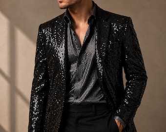 Michael Jackson Sequin Blazer | Men’s Sparkly Performance Party Jacket | Concert Outfit