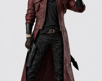 DMC 5 Dante Leather Coat | Red Devil Hunter Trench | May Cry Cosplay Jacket | Cosplay Outfit
