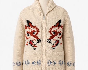 Fox Cardigan Inspired Hail Mary Canadian Style Sweater hand knit wool men's zip sweater