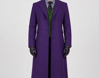 Joker Purple Wool Trench Coat | Heath Ledger Inspired Cosplay Overcoat