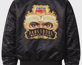 Michael Jackson Dangerous Tour Embroidered Bomber Jacket, MJ Pepsi Retro Concert Outerwear