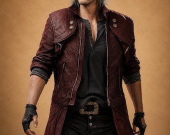 DMC 5 Dante Red Leather Trench Coat, Devil Hunter Gaming Cosplay Jacket