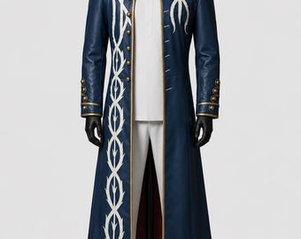 DMC 3 Vergil Blue Leather Trench Coat | Devil May Cry Inspired Costume Jacket | Character Outfit