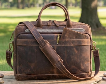 Leder Laptop-Aktentasche für Herren & Damen Handgefertigte Vintage Umhängetasche Reisetasche College Arbeitstasche