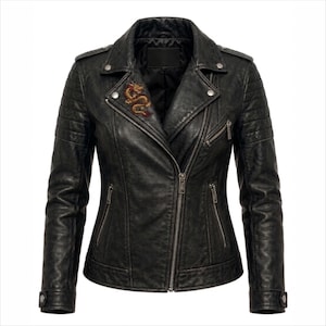 Vintage Leather Jacket Brown for Women Lambskin Handmade Moto Biker Fitted Moto Style