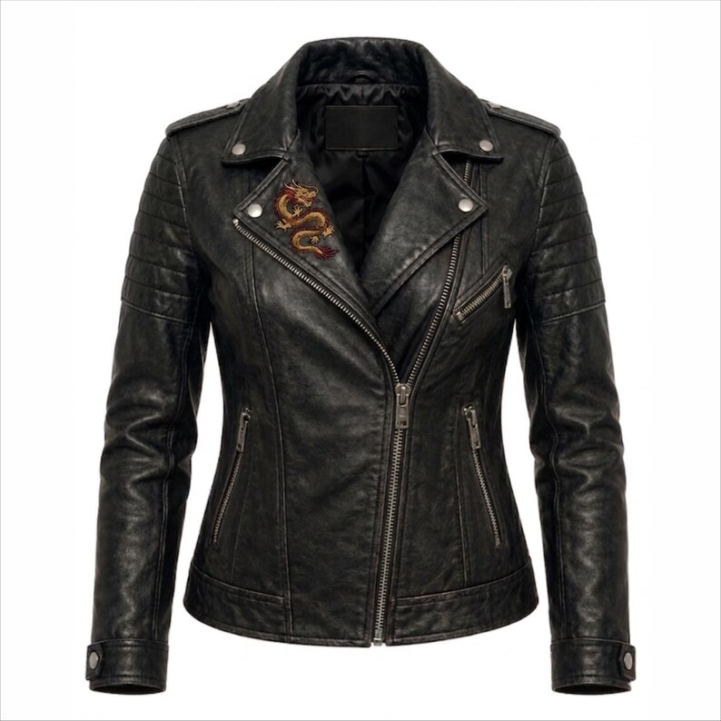 Vintage Leather Jacket Brown for Women Lambskin Handmade Moto Biker Fitted Moto Style