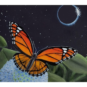 Monarchfalter Schmetterling Poster, Fine Art Papier, Schmetterling Bild, Sonnenfinsternis, Sternenhimmel, Natur, Nacht, Wiedergeburt