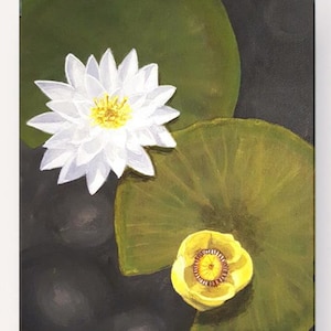 Water Lily Canvas Print of Lily Pond Lily Pad Painting of Water Lilies Lotus Chakra Yoga Art Classic Style Gift for Pisces Water ARt