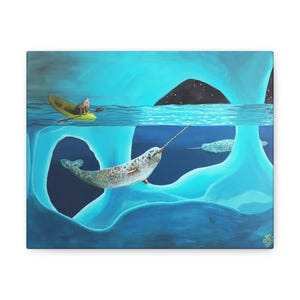 Narwhal Canvas Print, Narwhal Picture, Narwhal Art, Narwhal Painting, Kids Art,  Original Art, Ocean, Night, Art for Kids, Sally Chernenko