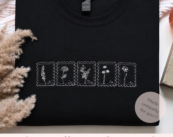 Custom Birth Flower Embroidered Crewneck, Personalized Floral Sweatshirt, Gift for Mom, Grandma, Nana
