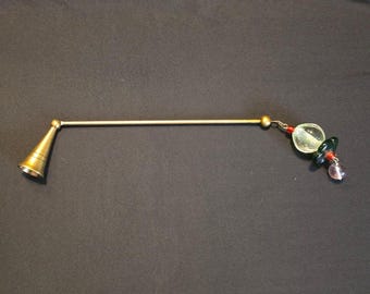 Vintage Brass Candle Snuffer with Art Glass Beads | Decorative Fireplace & Taper Candle Accessory | Boho Cottage Decor