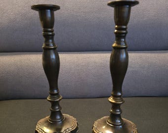 Vintage Bronze Tone Candlestick Holders | Pair of Traditional Metal Candlesticks | Gothic Cottage Decor