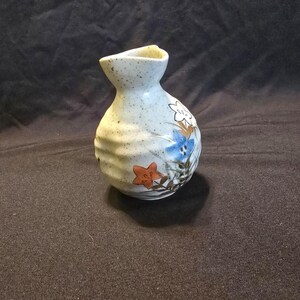 Vintage Studio Pottery Mini Pinch Pitcher Signed Hand Painted Wildflower Creamer Bud Vase Speckled Stoneware Ceramic