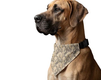 Vintage Damask Gold Scroll Dog Bandana, Over the Collar Clip-On Scarf