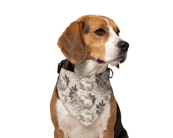 Vintage Toile Botanical Dog Bandana, Storybook Sepia Over the Collar Scarf