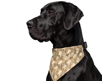 Dog Bandana, Gold Botanical Print, Over Collar Clip-On, Boho Floral Scarf